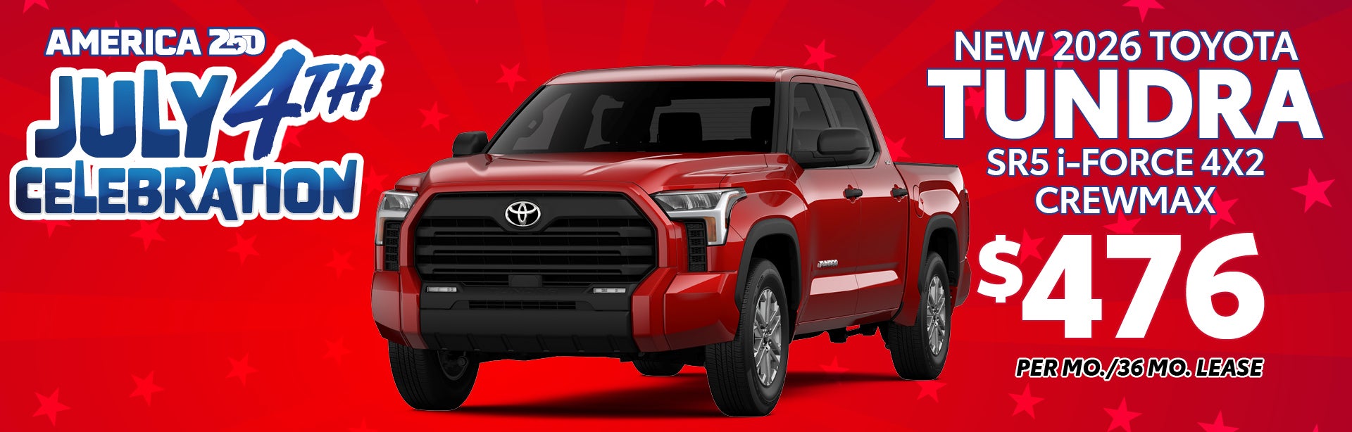 2026 Tundra SR5 i-FORCE 4x2 CrewMax – Lease for $476 for