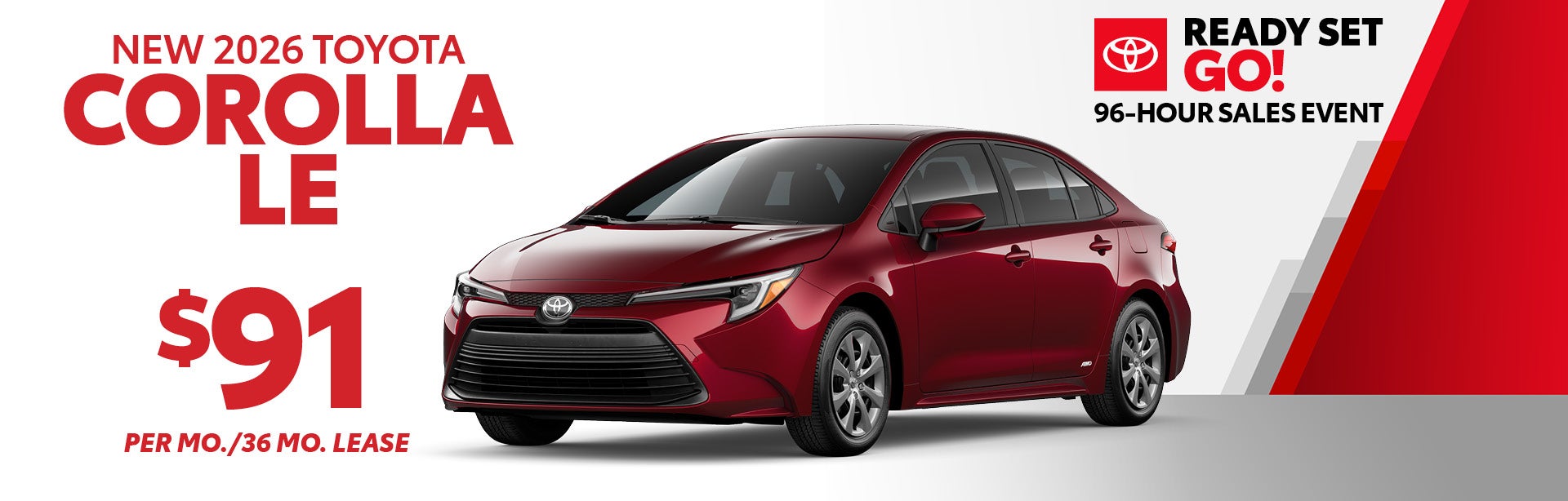 2026 Corolla LE - Lease for $91 per month for 36 months!